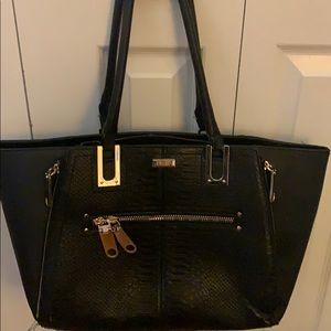 Black faux leather tote